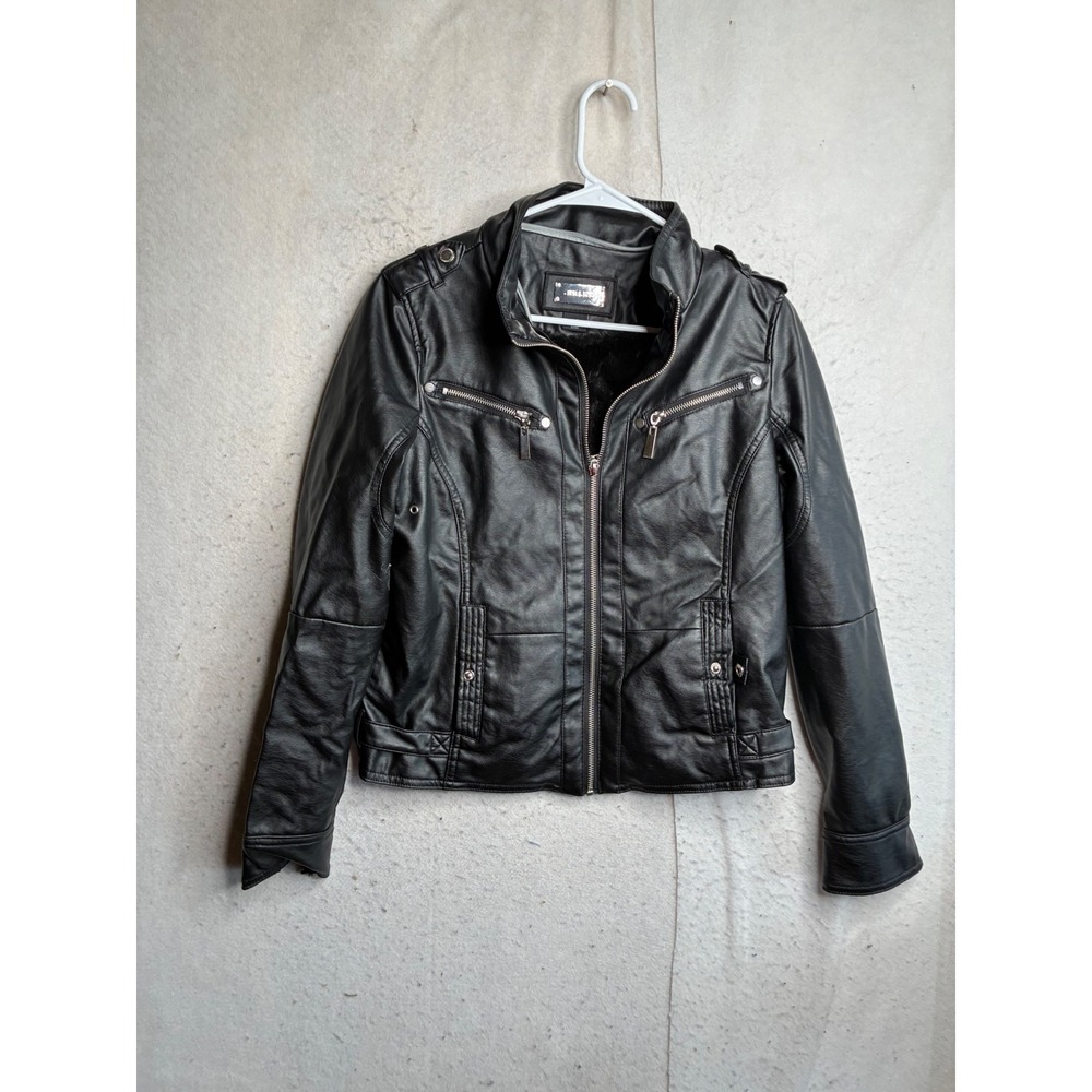 Joujou Black Faux Leather Moto Biker Jacket Faux Fur Lined 103-1192ME Mens M